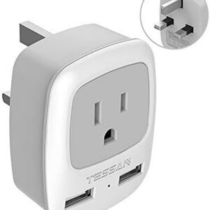 UK adapter for travel with 2 USB, Type G outlet adaptor charger (33)